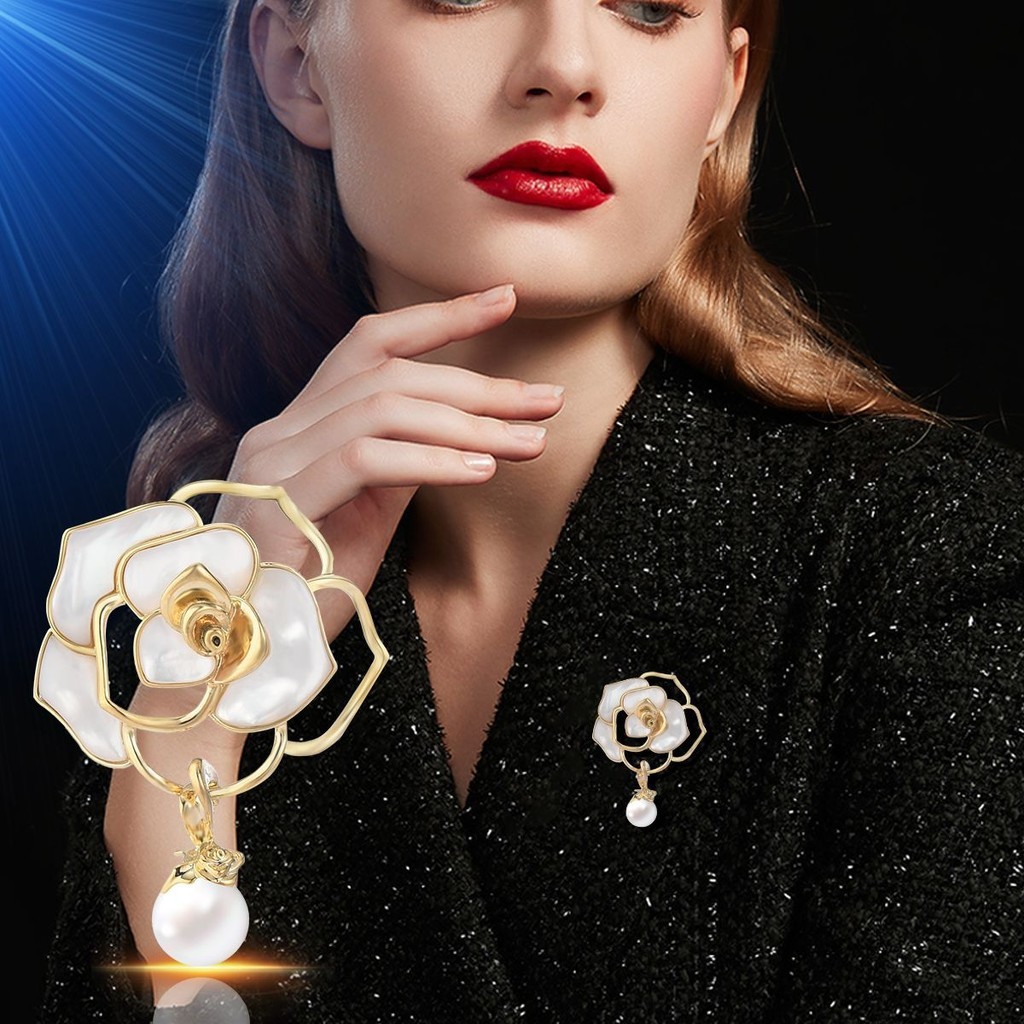ใหม่อุตสาหกรรมหนักหรูหราธรรมชาติ Fritillaria Camellia Pearl High Luxury เข็มกลัดแฟชั่นดอกไม้ High-End Zircon