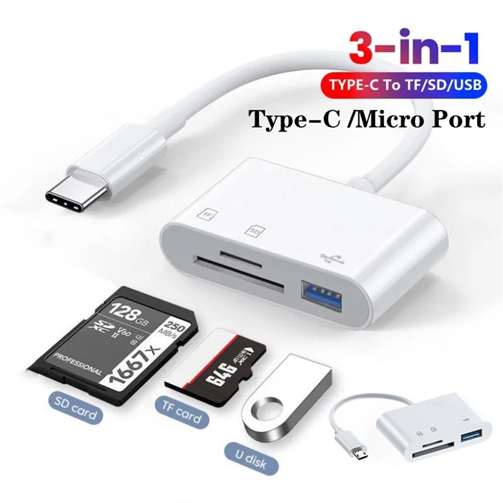 TF SD Card Reader 3in1 ประเภท C Micro OTG อะแดปเตอร์สําหรับ IPad Huawei Xiaomi Macbook USB แล็ปท็อป