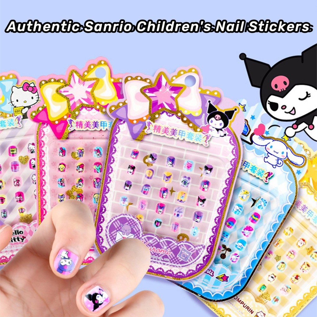 Sanrio ชุดเพ้นท์เล็บเด็กสติ๊กเกอร์ชุดแผ่นแปะเล็บแบบมีกาวในตัวเหมาะสําหรับเด็กและเด็กผู้หญิงตกแต่งนิ้ว