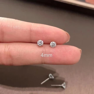 Silver Ear Studs สีขาวเพทาย Minimalist ต่างหูสําหรับ Sensitive Ears