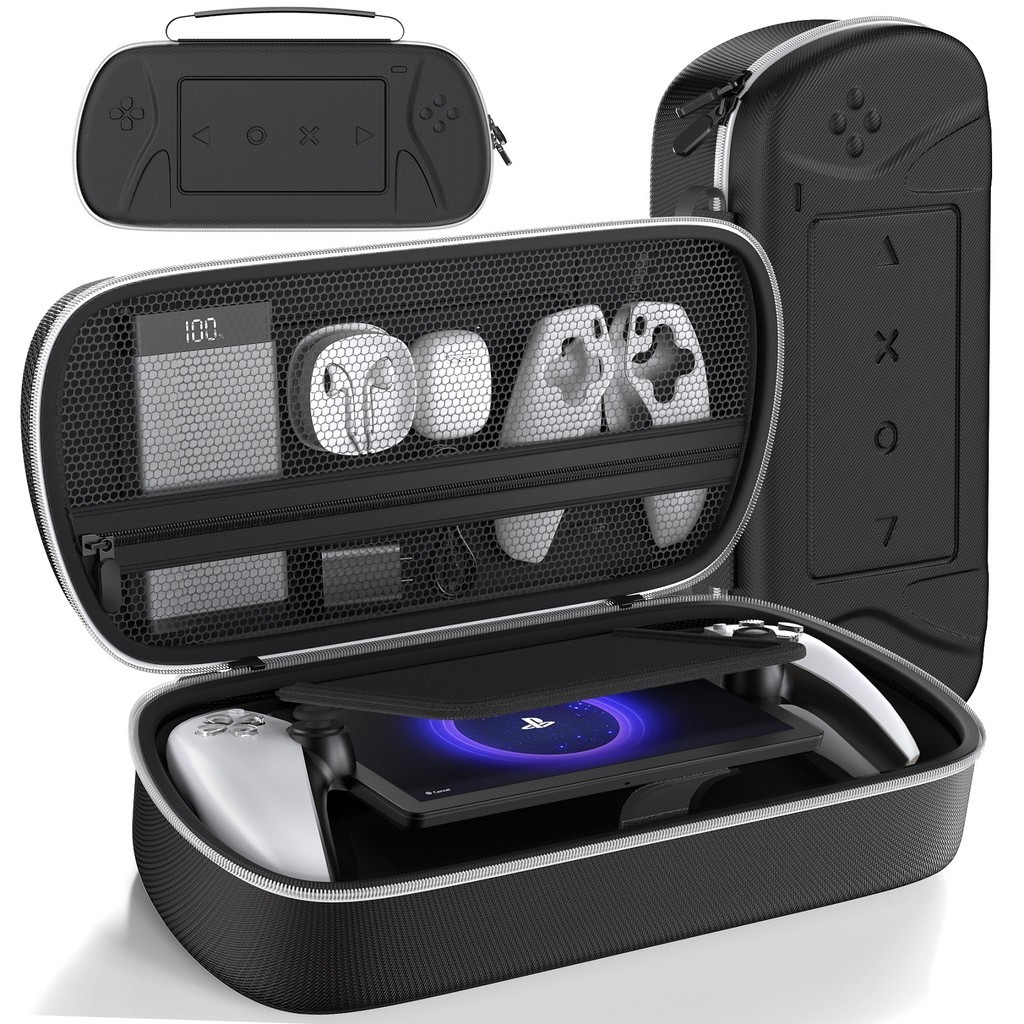 เคสแข็งสําหรับเครื่องเล่นระยะไกล Playstation Portal, กระเป๋าเดินทาง PS Portal พร้อมกระเป๋าซิปเพื่อถืออุปกรณ์เสริมพอร์ต PS, กระเป๋าใส่พอร์ต PS พร้อมร่องที่กําหนดเอง,สีดํา