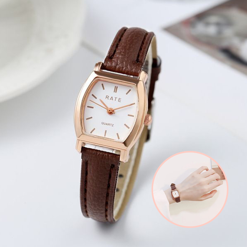 แฟชั่น Tonneau Dial นาฬิกาผู้หญิงสายหนังลําลองนาฬิกาควอตซ์