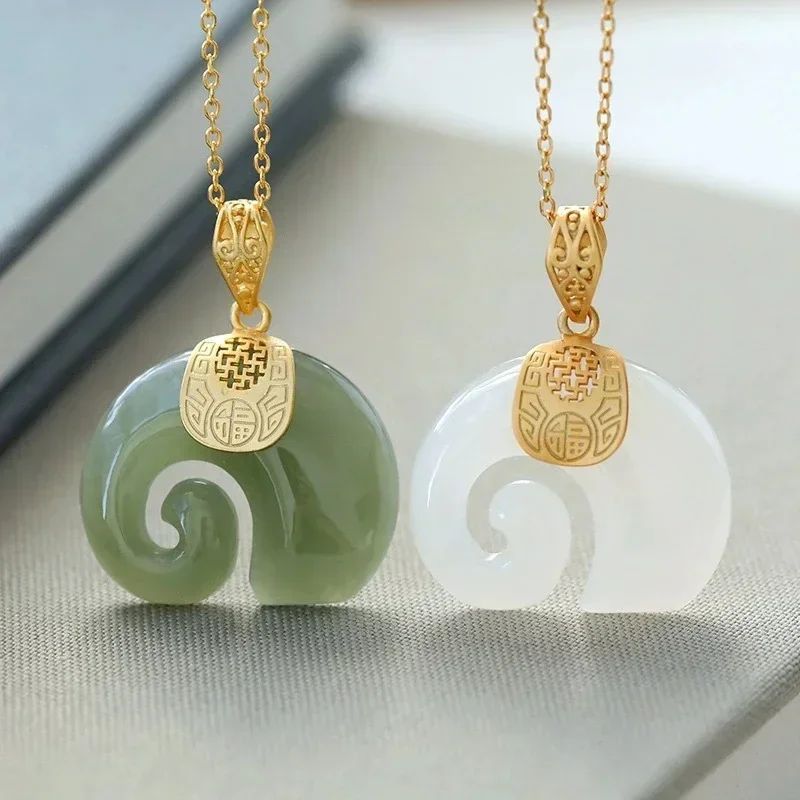 Boutique หินธรรมชาติ Hetian หยกช้างจี้ทองชุบสร้อยคอสร้อยคอ Choker เครื่องประดับสําหรับผู้หญิง GirlBirthday Anniversary
