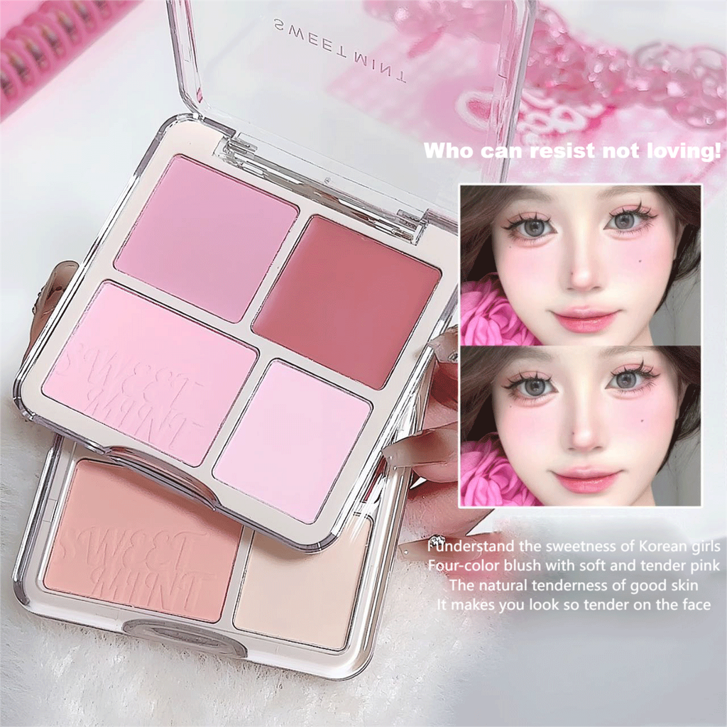 Sweet MINT 4 Color Blush Multifunctional Highlighting Disk Pearlized Shimmering Highlighting Long Lasting Colours
