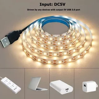 2835 ไฟ LED Strip – 5V USB สีขาววอร์มไวท์สําหรับตกแต่งห้องไฟแบ็คไลท์ทีวีปีใหม่เทศกาลฤดูใบไม้ผลิ