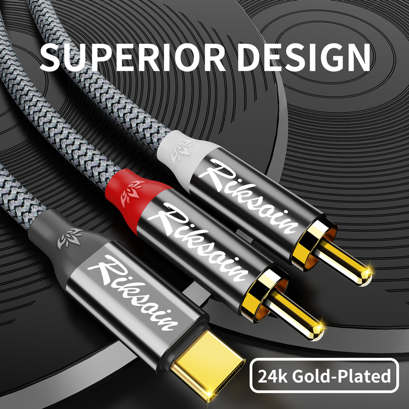 สายแปลงเสียง Riksoin USB Type C เป็น 2RCA สําหรับแท็บเล็ต โฮมเธียเตอร์ ดีวีดี และแอมป์
