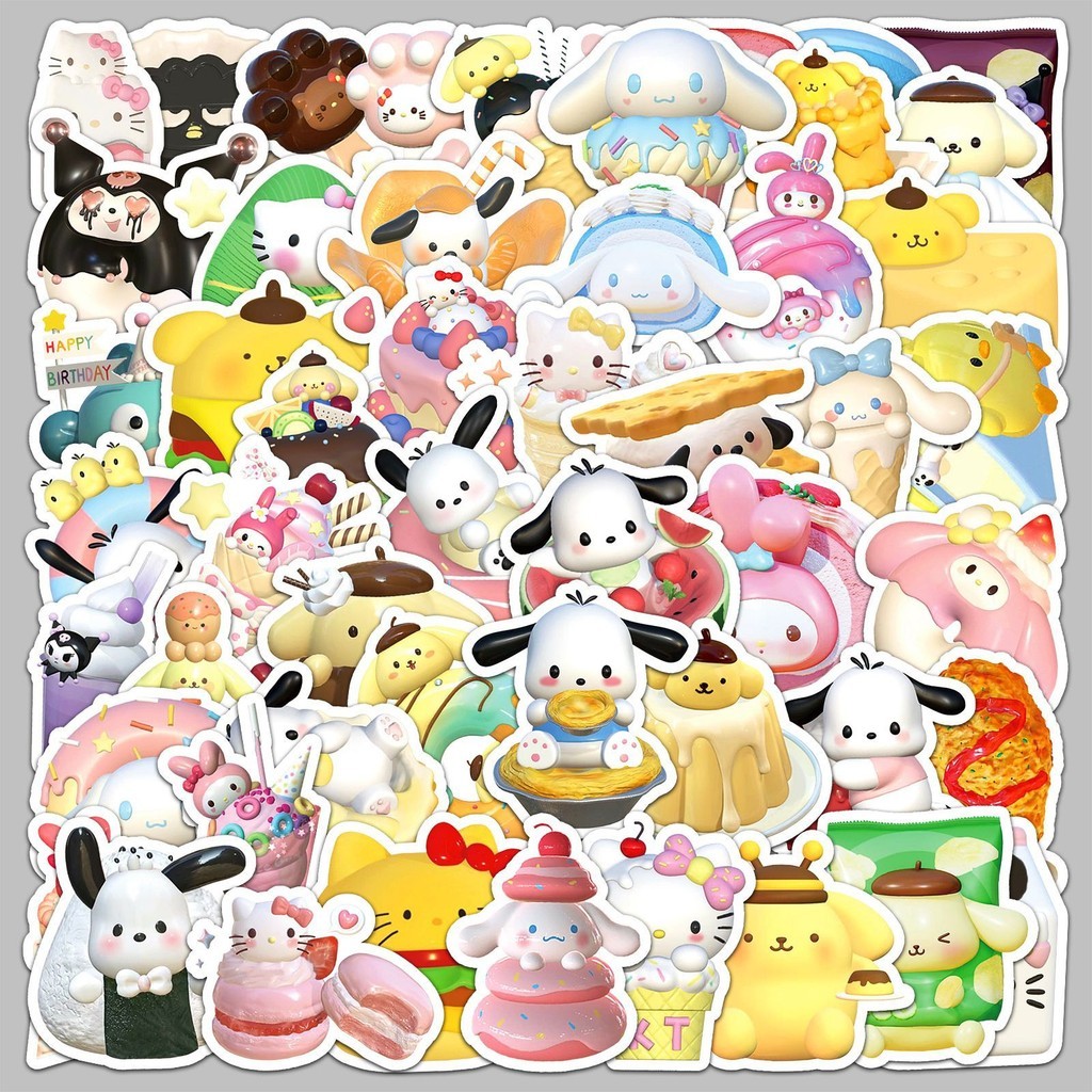 50 ชิ้น 3D Sanrio อาหาร Series Graffiti สติกเกอร์สําหรับกระเป๋าเดินทางโทรศัพท์มือถือกรณีแล็ปท็อปหมวกนิรภัยสเก็ตบอร์ดสติกเกอร์ตกแต่งกันน้ํา DIY Creative