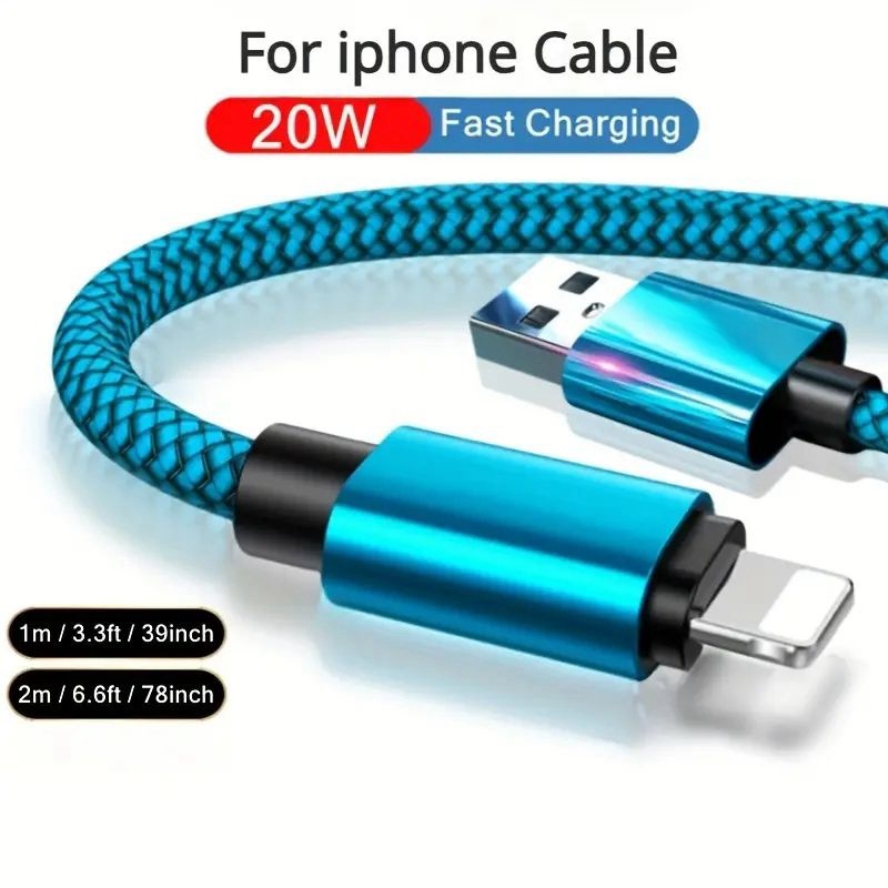 สายชาร์จและดาต้าความเร็วสูงแบบยาวสำหรับ Iphone Series | ไนลอนที่ทนทานและยืดหยุ่น | ความเข้ากันได้หลายรุ่น
