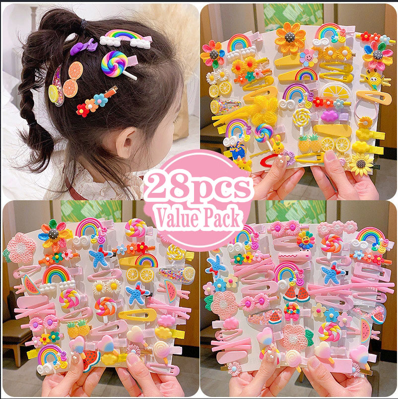 28 ชิ้นเด็กมูลค่า-สําหรับ-เงิน Hairpin น่ารักเจ้าหญิงอุปกรณ์เสริมผมการ์ตูน Bangs คลิปสาวน้อย Hairpin สาว BB คลิปเด็ก Headwear-เด็กแฟชั่น