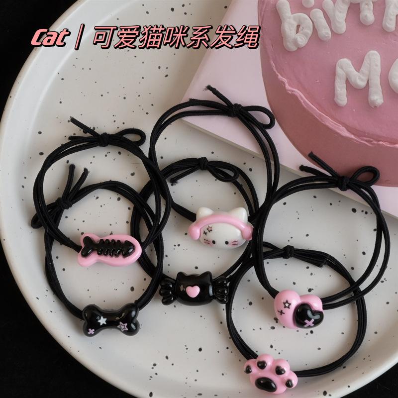 1 แพ็คสีชมพูสีดำ Punk Cat กระดูกสายรัดผม