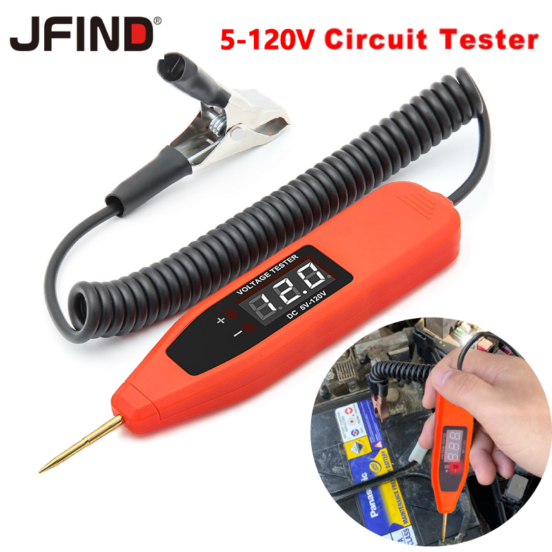 5-120V LCD ปากกาทดสอบแรงดันไฟฟ้าแบบดิจิตอลสําหรับรถยนต์และรถจักรยานยนต์ - เครื่องมือวินิจฉัย Power Probe