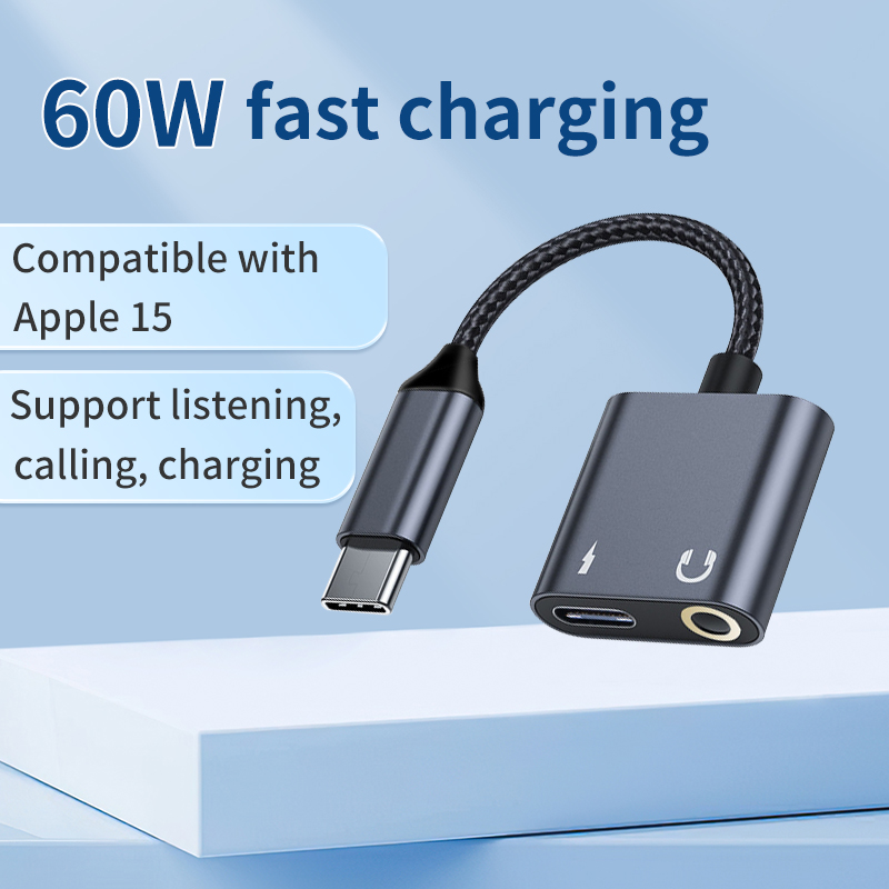 Usb C ถึง 3.5 มม.หูฟังและอะแดปเตอร์ชาร์จ, 2 in 1 USB C ถึง Aux Jack Dongle Cable สายไฟ 60W Fast Charging สําหรับ iPhone 15 Pro Max Plus, Samsung Galaxy S22 S24 Ultra, หมายเหตุ 20