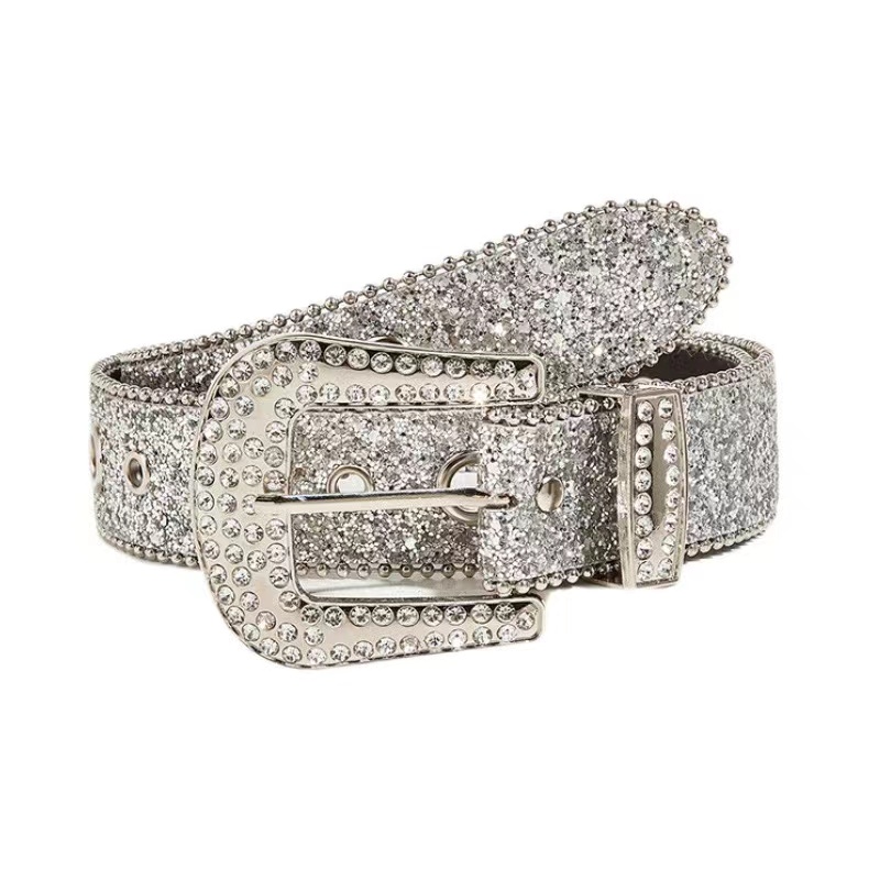 Rhinestone เข็มขัดกว้างสําหรับผู้หญิง Y2K แฟชั่น Statement เข็มขัดอเนกประสงค์สําหรับกางเกงยีนส์