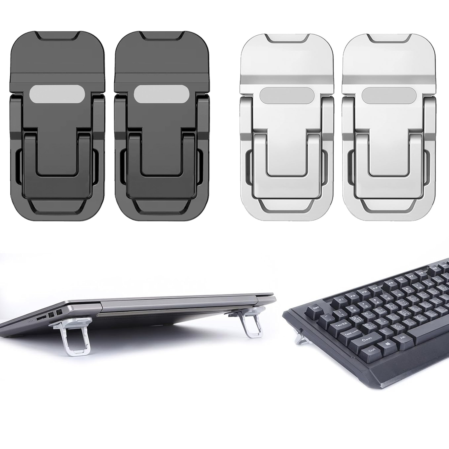 ขาตั้งคีย์บอร์ด Dual Tilt Angle ปรับแป้นพิมพ์คอมพิวเตอร์ Riser Self-Adhesive ขาตั้งแล็ปท็อป 2 ชิ้น