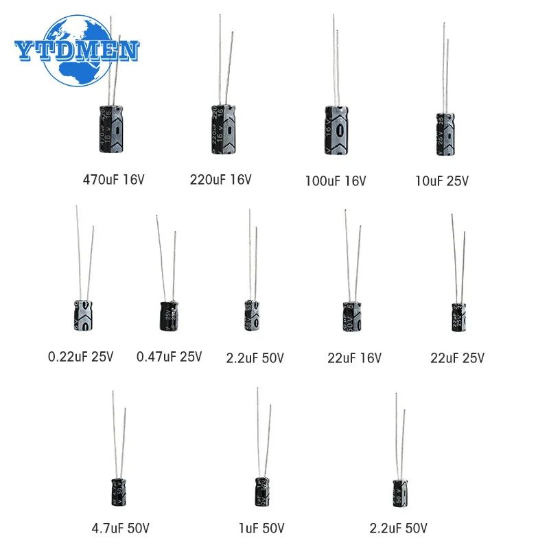 120pcs 16V 25V 50V ตัวเก็บประจุอลูมิเนียมอิเล็กโทรลีติค 1UF 2.2UF 3.3UF 4.7UF 10UF 22UF 33UF 47UF 100UF 220UF 330UF 470UF Capacitance ชุดสารพัน DIY ตัวอย่าง Pack