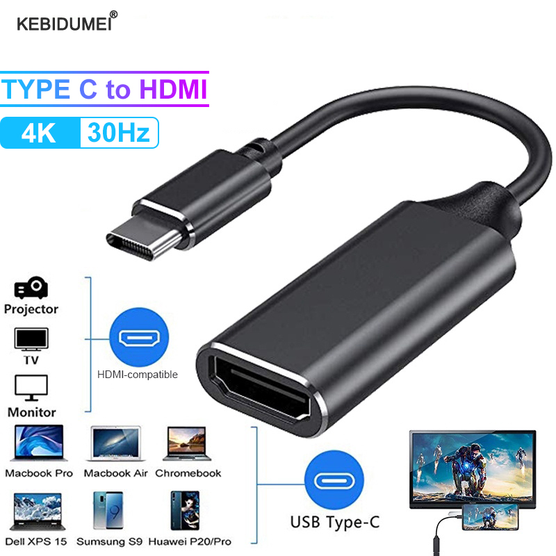 ตัวแปลงอะแดปเตอร์ USB C เป็น HDMI Type C เป็นอะแดปเตอร์ HDMI สายเคเบิลที่รองรับ HDMI Adaptor HD-MI Converter 4K USB 3.1 HDTV สําหรับ MacBook