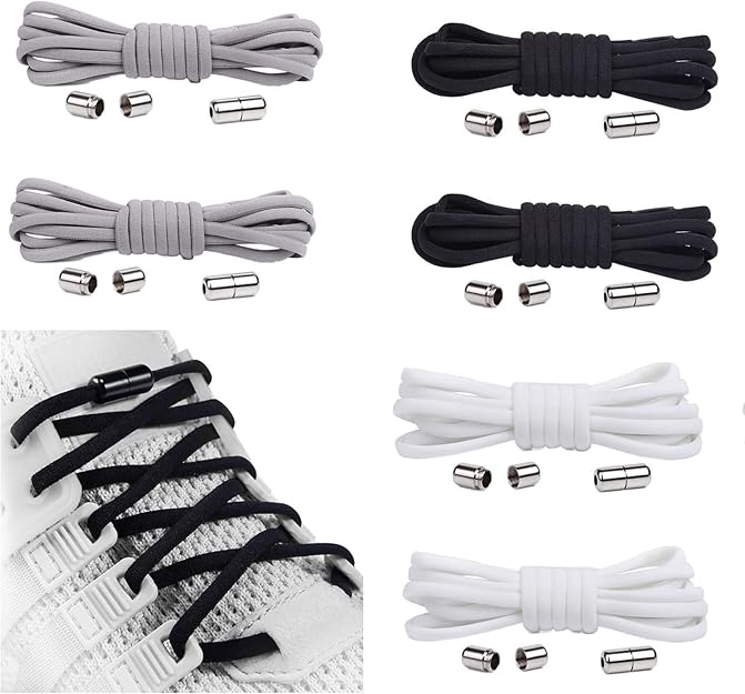 1คู่ไม่มีผูกเชือกผูกรองเท้ายืดหยุ่น,เชือกรองเท้าสากลสําหรับเด็กและผู้ใหญ่,เชือกผูกรองเท้าแบนแบบไม่มีผูกสําหรับรองเท้าวิ่งที่มีล็อคโลห