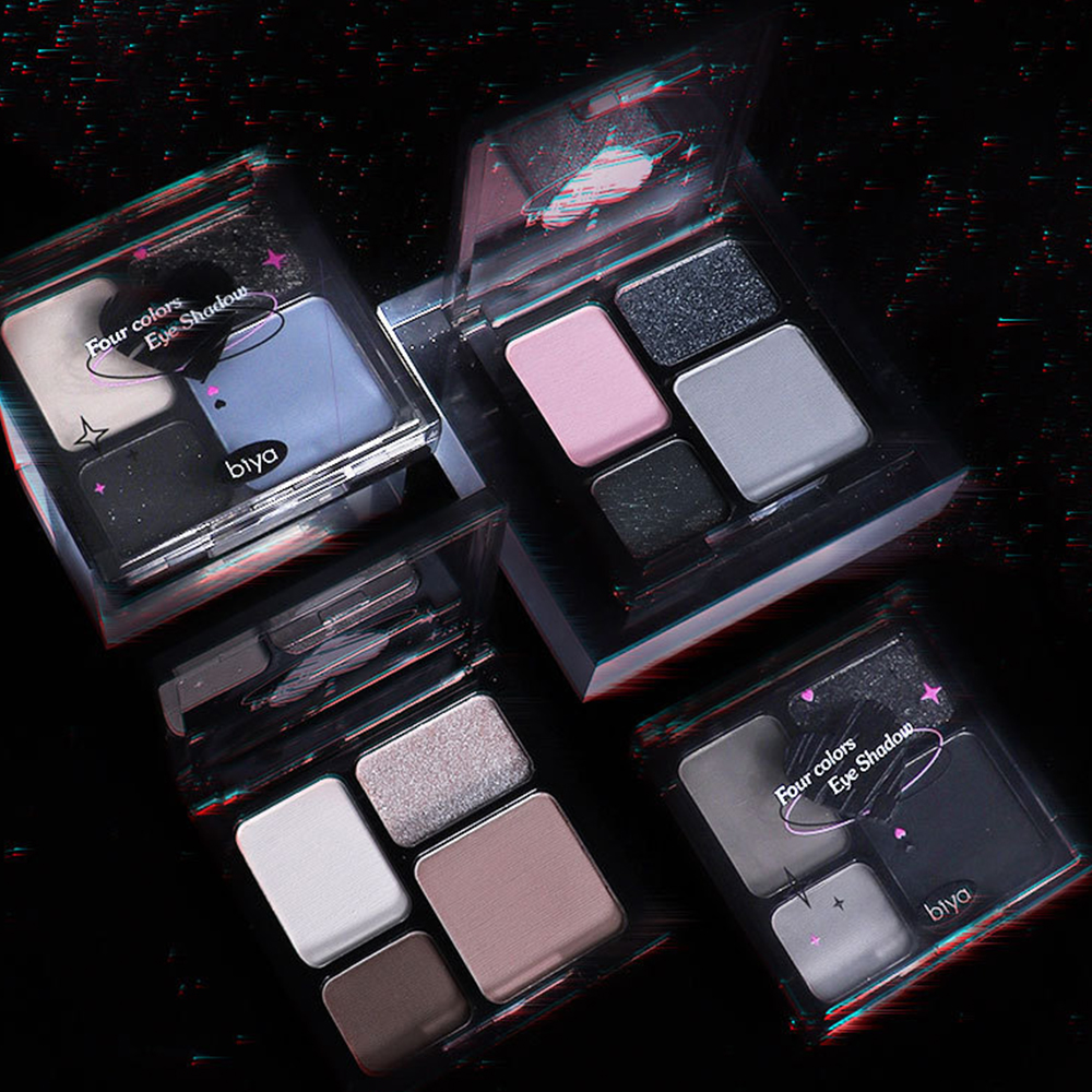 Biya Biya High Cold System อายแชโดว์สี่สี Matte Pearl Fine Flash ยุโรปและอเมริกา Punk Smoky แต่งหน้า Dark Goddess อายแชโดว์