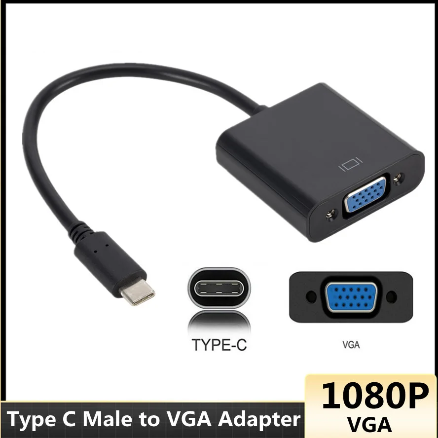 อะแดปเตอร์สาย USB-C type-C VGA เหมาะสําหรับ MacBook, 12 นิ้ว, Chromebook Pixel Lumia 950XL