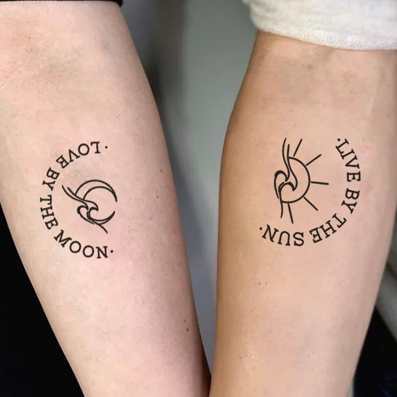 Sun Moon ภาษาอังกฤษครึ่งวงกลมรูปแบบสมุนไพร Tattoo สติกเกอร์กันน้ําติดทนนาน Non-สะท้อนแสงครึ่งวงกลม Fe