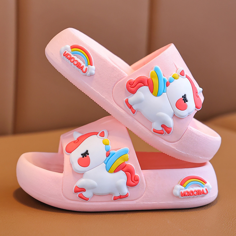 ฤดูร้อนเด็กรองเท้า Flip Flops รองเท้าแตะเด็กผู้หญิงรองเท้าแตะเด็กการ์ตูนยูนิคอร์นห้องน้ํา Antislip สไลด์พื้นหนา