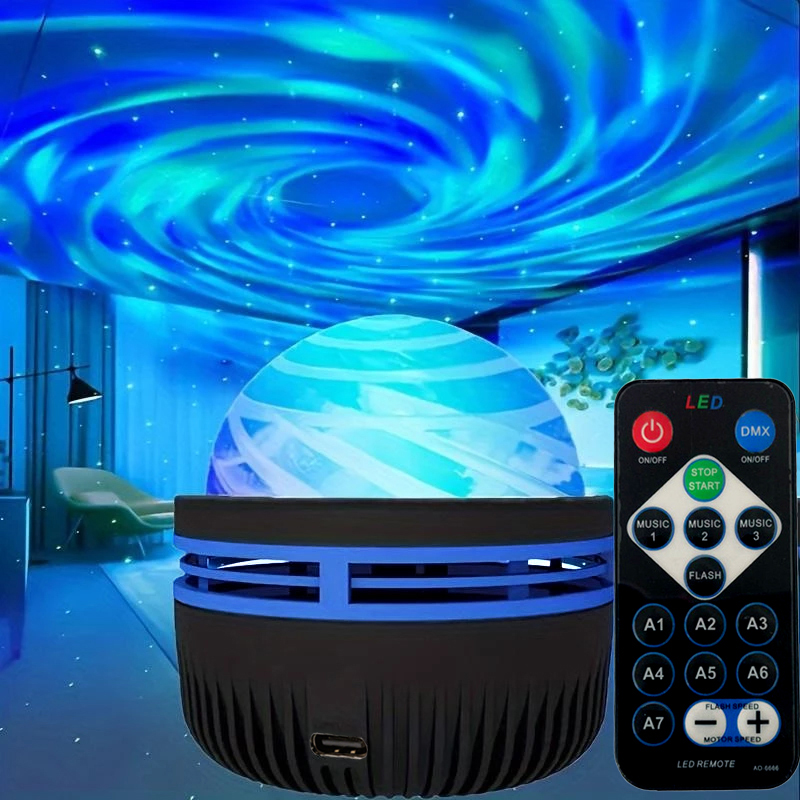 โคมไฟกลางคืนใหม่ หมุนได้ มีเสียงเพลง โปรเจคเตอร์ออโรร่า LED RGB สีสัน ตกแต่งห้องนั่งเล่น หรือนอนหลับ - รูปที่ 4
