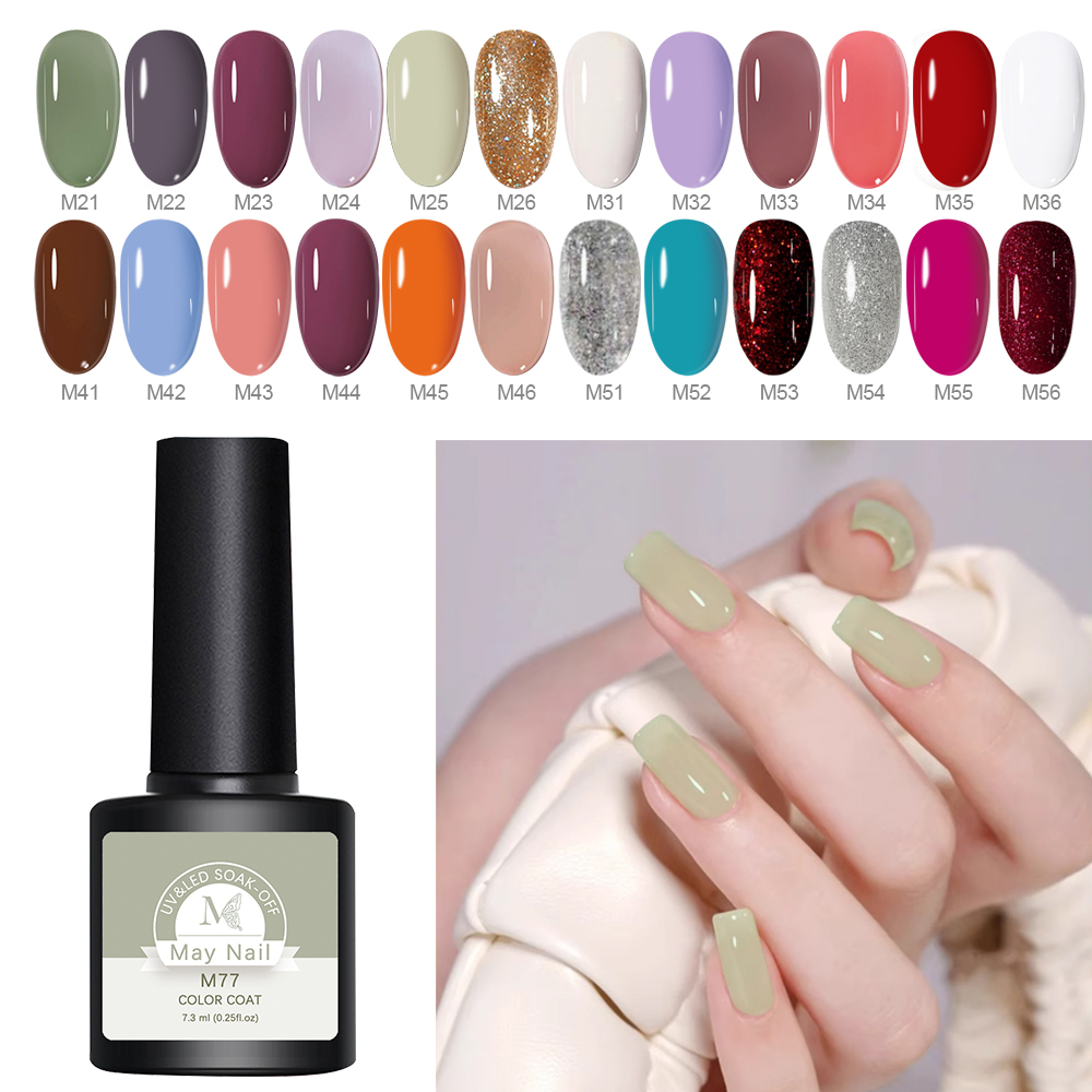 May Nail 7.5ml สีแดงเลื่อม Nude สีธรรมชาติกึ่งถาวร Soaked UV LED เจลยาทาเล็บครอบครัวเล็บ DIY