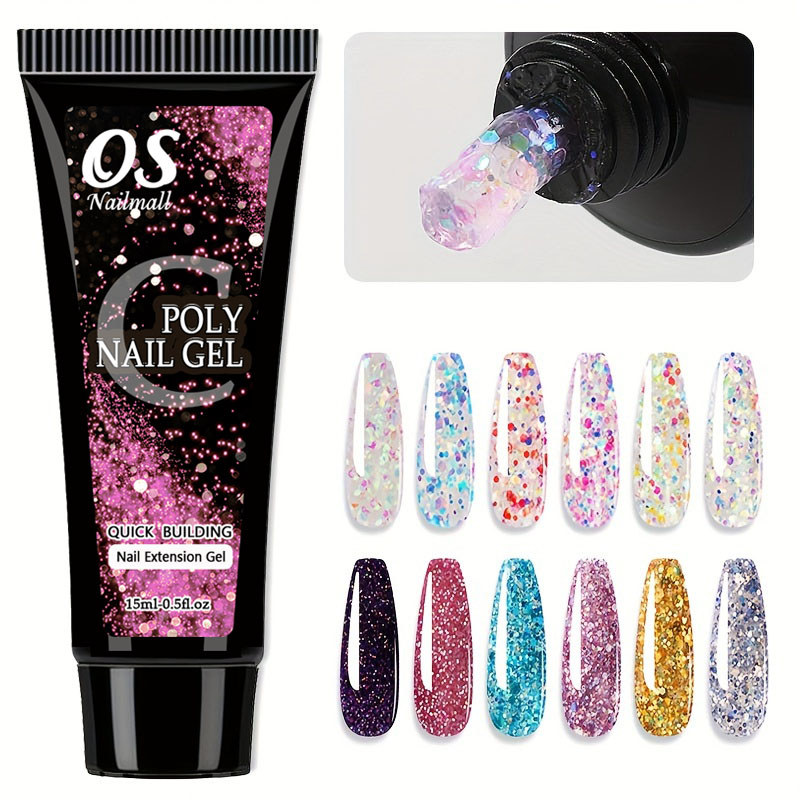 15ml Poly เล็บเจลโพลีเล็บเจล -12 สี Glitter Extension เล็บ Builder Gel เล็บเล็บเครื่องมือ