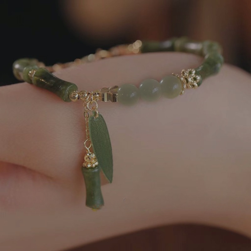 สร้อยข้อมือ ประดับลูกปัดไม้ไผ่ สไตล์จีน สําหรับผู้หญิง