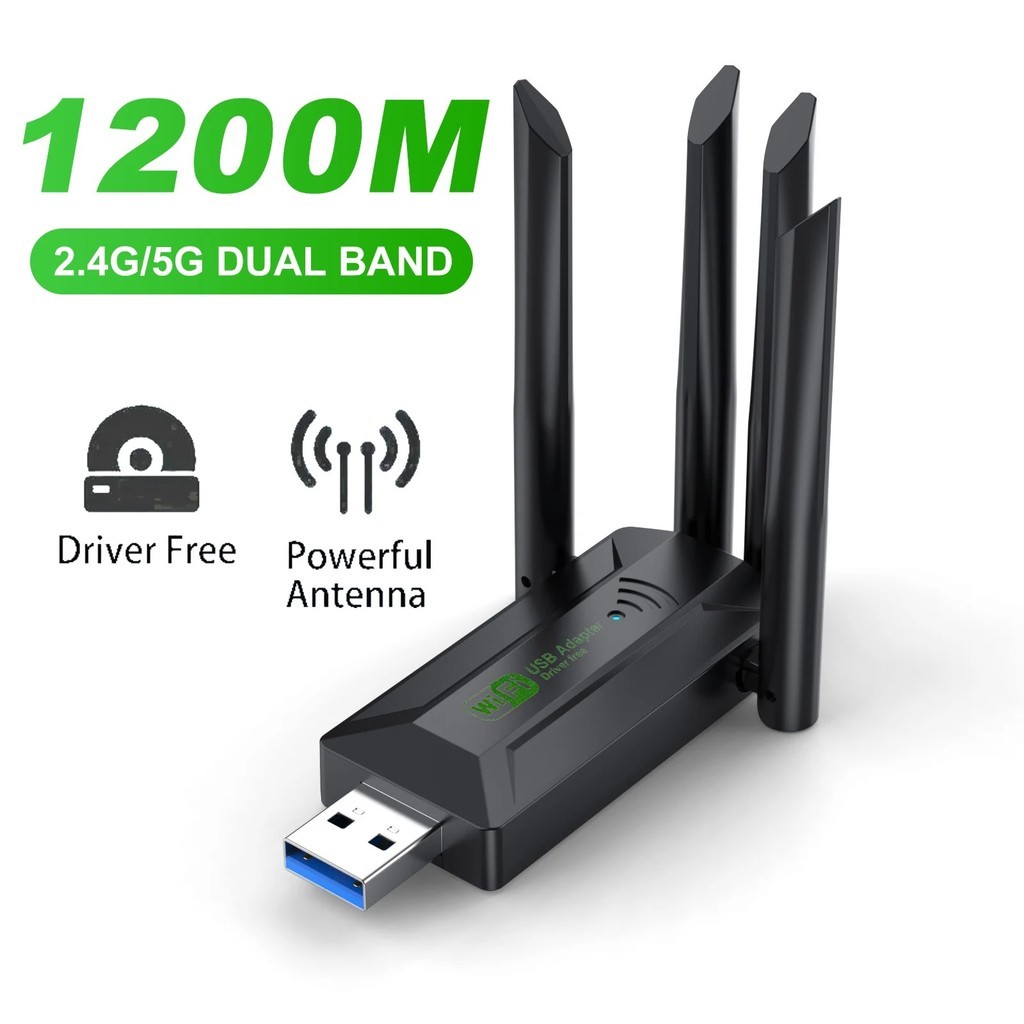 1200mbps USB Wifi อะแดปเตอร์ไดร์เวอร์ฟรี 4 เสาอากาศการ์ดเครือข่าย USB USB 3.0 ไร้สายระยะไกล Dual Band 5GHz สําหรับเดสก์ท็อป PC Window10/11