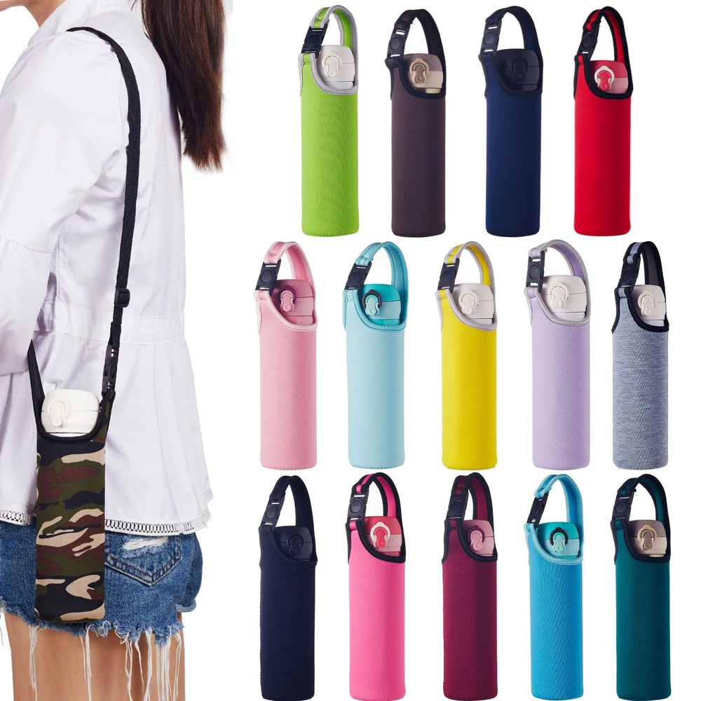 500ml Neoprene หัวเข็มขัดถ้วยแบบพกพากลางแจ้ง Backable Cross ถ้วยน้ําฝาครอบป้องกันเก็บรักษาความร้อนถ้วยฝาครอบ