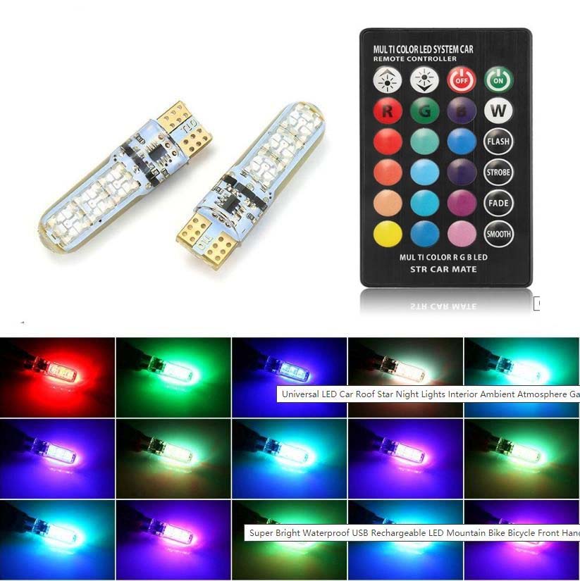 หลอดไฟอ่านหนังสือ RGB T10 W5W LED 194 168 W5W 5050 SMD พร้อมรีโมตคอนโทรล สําหรับรถยนต์