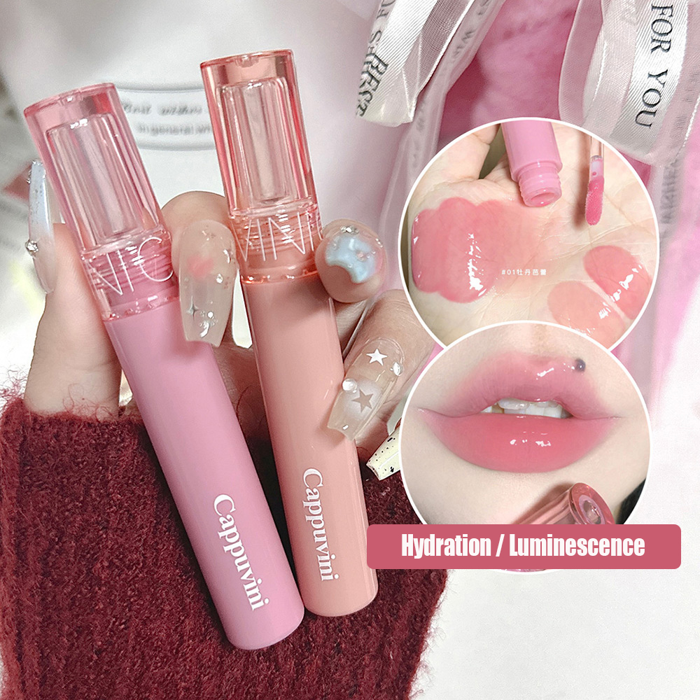 Cappuvini Jelly Mirror Glassy Hydrating Lip Gloss Lasting Liquid ลิปสติก Lip Honey Makeup