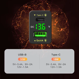 QC3.0 48W USB-C Car Charger Adapter, 12V/24V Fast Charging สําหรับ Toyota, โทรศัพท์