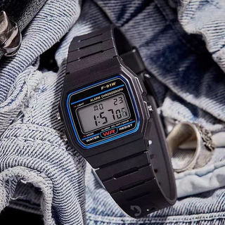 F91W นาฬิกาดิจิตอล Retro LED Luminous นาฬิกาควอทซ์ Unisex นาฬิกาข้อมือกีฬา