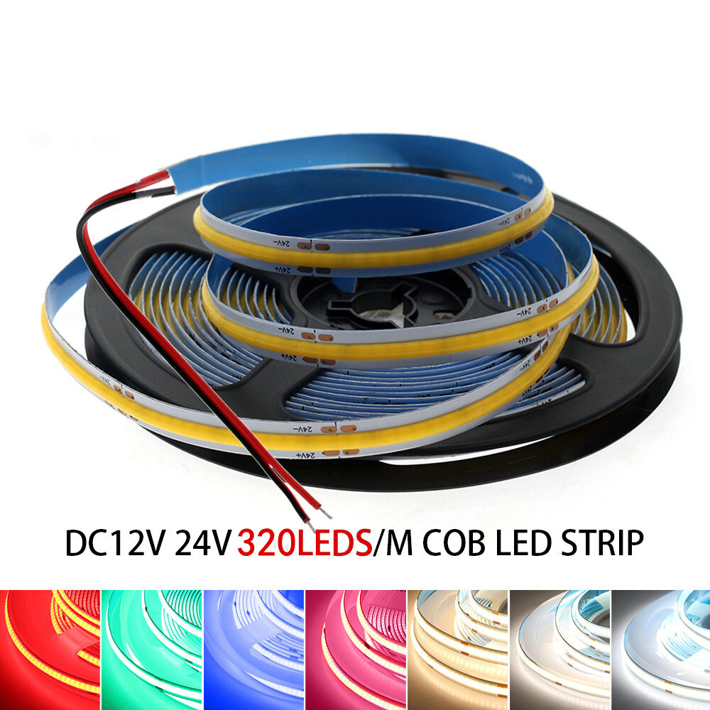 Dc12v 24V สีขาว/วอร์มไวท์/แดง/น้ําเงิน/เขียว COB LED Strip ความหนาแน่นสูง 480 LEDs/m 1m /3m /5m ไฟ LED COB ยืดหยุ่นเทป