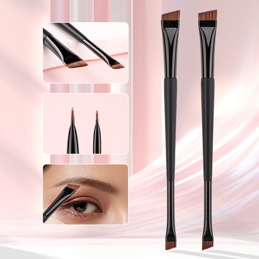 1 ชิ้น/2 ชิ้น Double-Ended ใบมีดอายไลเนอร์แปรงแต่งหน้าแปรงแต่งหน้า Flat-End Bevel Eyebrow Brush Eye Brush เครื่องมือความงามแบบพกพา