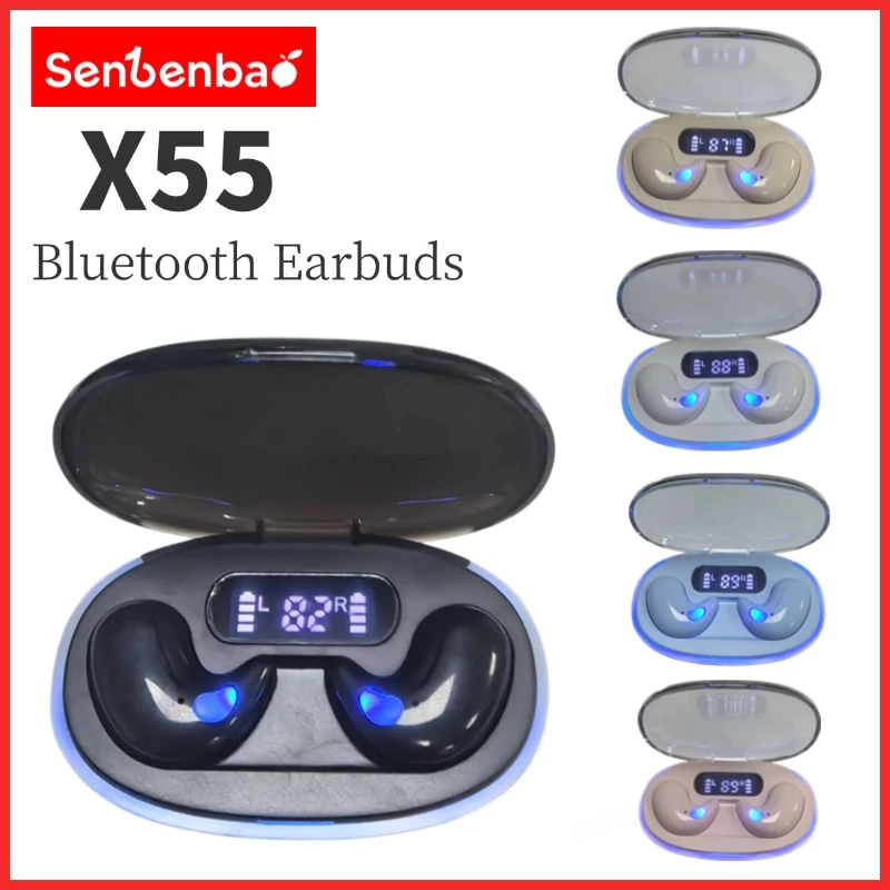 Senbenbao X55 หูฟัง TWS Sleep หูฟังไร้สายบลูทูธจอแสดงผล Led Hifi สเตอริโอหูฟังตัดเสียงรบกวนชุดหูฟังกีฬากันน้ํา