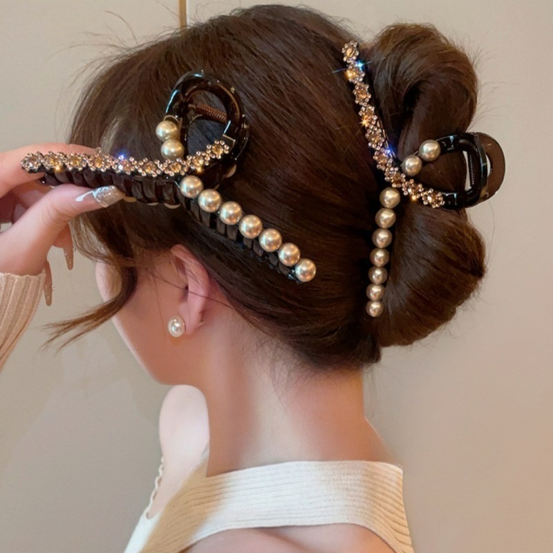 Elegant Pearl Rhinestone Hairpin แฟชั่นเกาหลีโบว์กิ๊บติดผมเครื่องประดับผมสําหรับผู้หญิงอ่อนโยน
