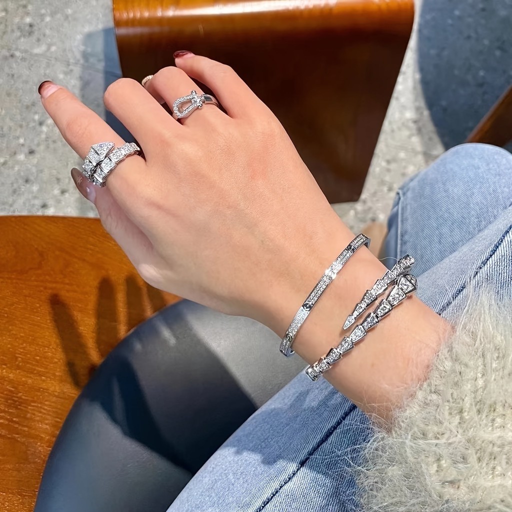 แฟชั่นผู้หญิงเครื่องประดับโลหะผสม Rhinestone งูทองเงิน (Diameter ประมาณ 7 ซม.) Bangel