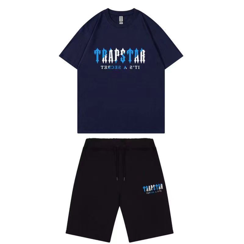 ใหม่ แทรปสตาร์ ฤดูร้อนตัวอักษรน้ําพิมพ์กางเกงขาสั้นแขนสั้นเสื้อยืดผู้ชายและผู้หญิงกีฬาและการพักผ่อนสูท