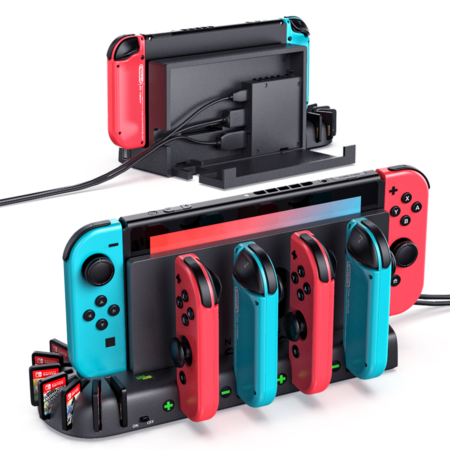 ตัวควบคุมสวิตช์ แท่นชาร์จสําหรับอุปกรณ์เสริม Nintendo Switch และรุ่น OLED Joycons, Nintendo Switch Storage Docking พร้อมเกมสวิตช์อัพเกรด 8 เกม