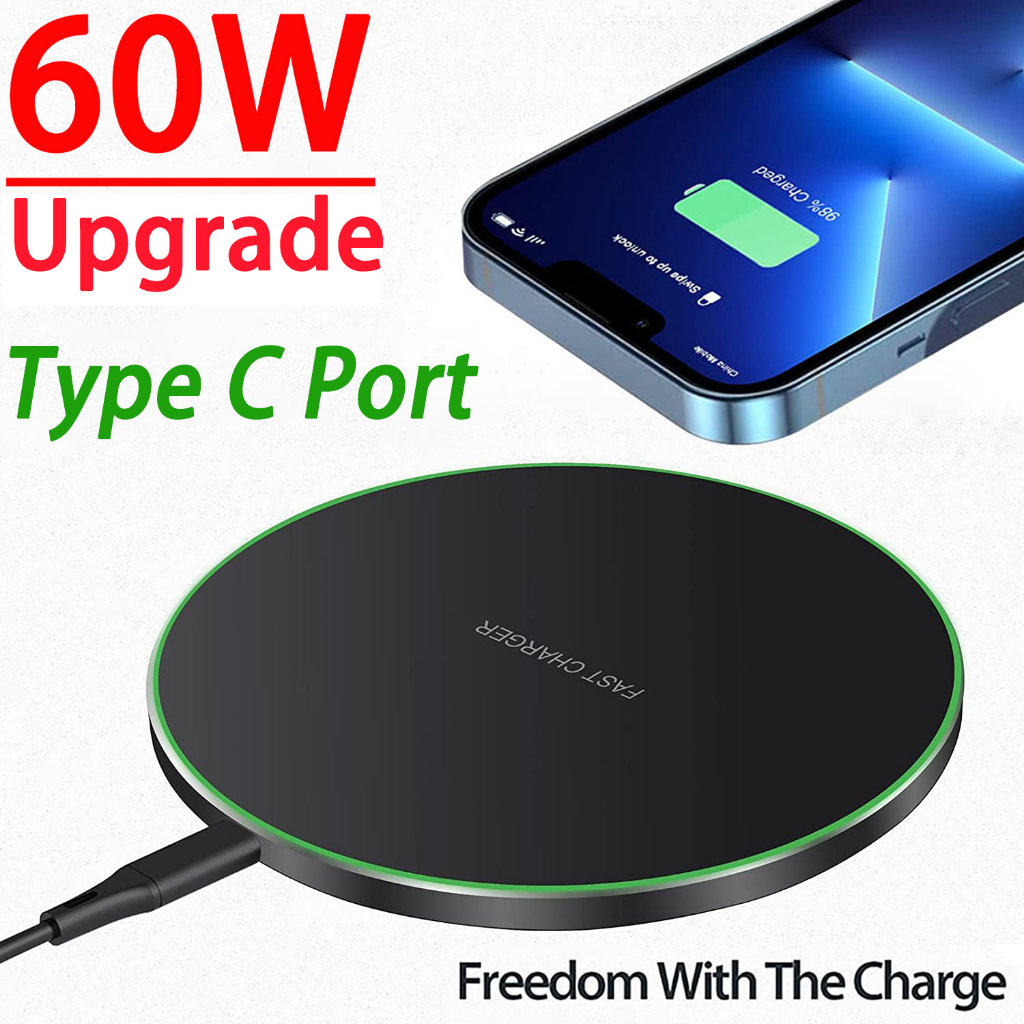 60w Wireless Charger อัพเกรด Fast Charging Pad Quick Charge QC 3.0 สําหรับ iPhone 14 13 12 11 XS Samsung S22 S21 S20