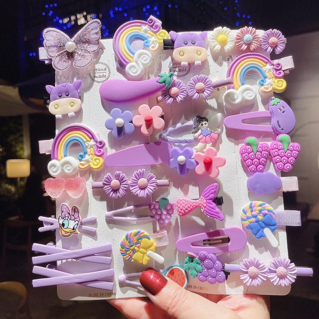 14 ชิ้น/เซ็ตสาวน่ารักการ์ตูน Hairpins สําหรับเด็กเด็กหวานแถบคาดศีรษะคลิปผม Barrettes แฟชั่นอุปกรณ์เสริมผม