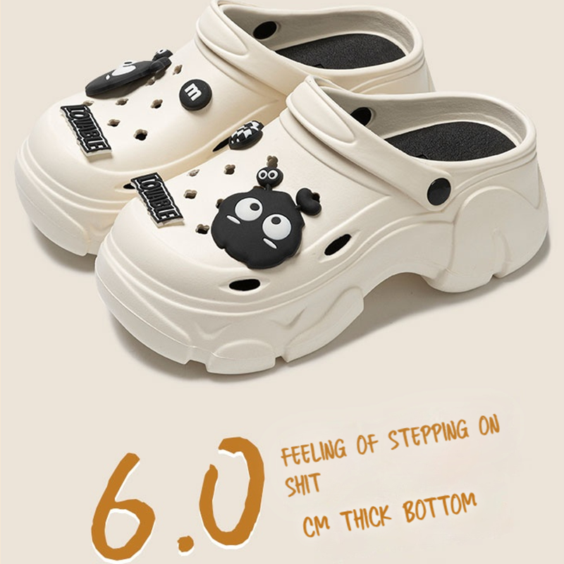 6 ซม.ความสูงรองเท้าหลุมผู้หญิง 2024 สไตล์ใหม่หนา Soled สวมใส่ด้านนอก EVA Anti-Slip Non-Smelly เท้าอึ-Stepping Beach