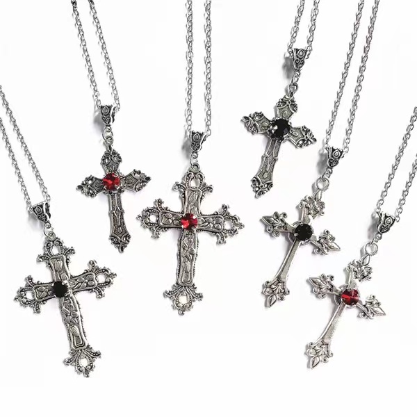 6 รูปแบบ Gothic Dark Punk สไตล์รายละเอียด Cross จี้แฟชั่น High-End Design สร้อยคอ