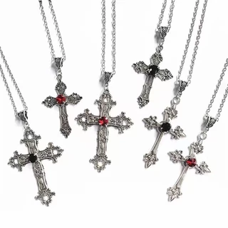 6 Gothic Dark Punk สไตล์สร้อยคอจี้ข้าม - การออกแบบระดับไฮเอนด์ที่ทันสมัยพร้อมรายละเอียด Intricate