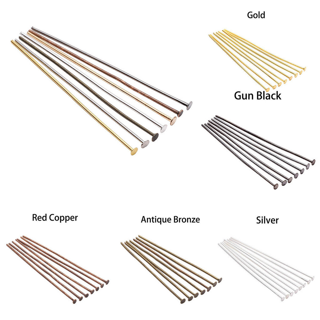 100-200 ชิ้น/ถุง 20-70 มม.แบนหัว Pins หัวโลหะ Eye Pin โลหะ Headpins สําหรับเครื่องประดับทํา DIY อุปกรณ์