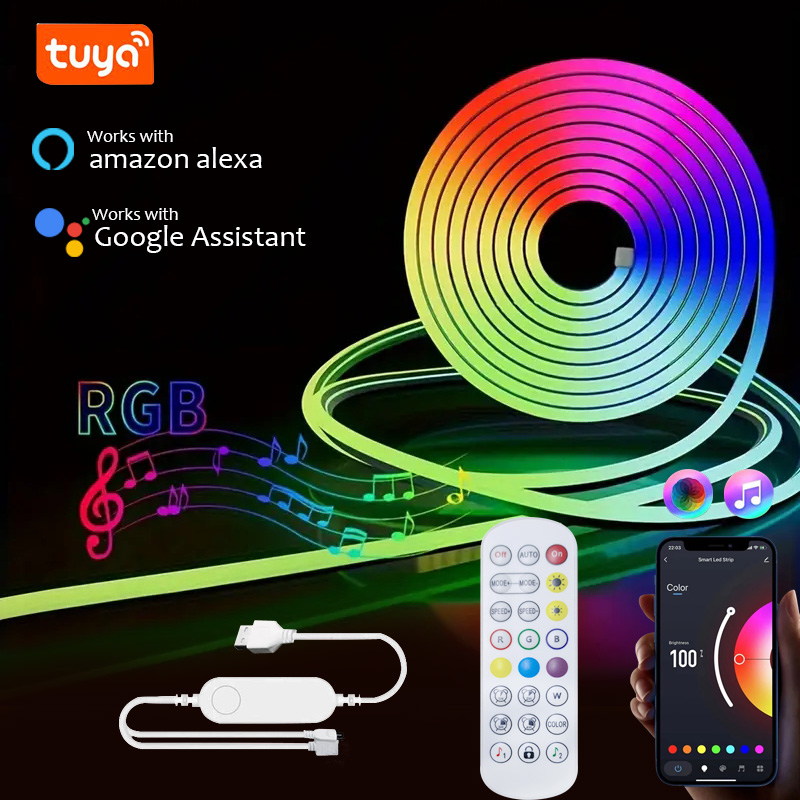 Dc5v บลูทูธ RGB นีออน LED Strip 1M 2M 3M 5M WiFi Neon RGB Strip ทํางานร่วมกับ Tuya App/Smart Life/Alexa สําหรับ TV Home Neon Decor แสง