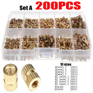 One ชุด 200 ชิ้นทองเหลืองเกลียวใส่ถั่วชุด, M2 M2.5 M3 Knurl ฝัง Fastener เมตริกหญิง Assortment สําหรับ 3D พิมพ์และพลาสติก